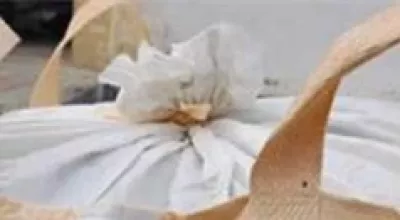 Beige Coated Tubular Bag with Skirt and Flat Bottom — view 4