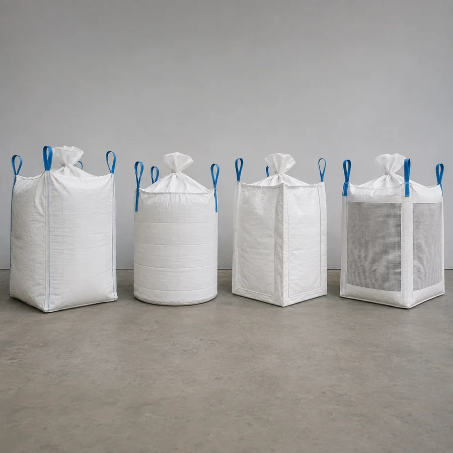 Four FIBC configurations compared: U-panel, tubular, baffle and ventilated
