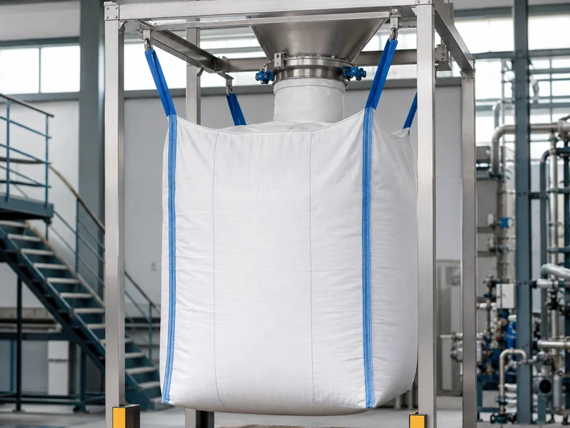 FIBC connected to an industrial filling hopper for application-based selection