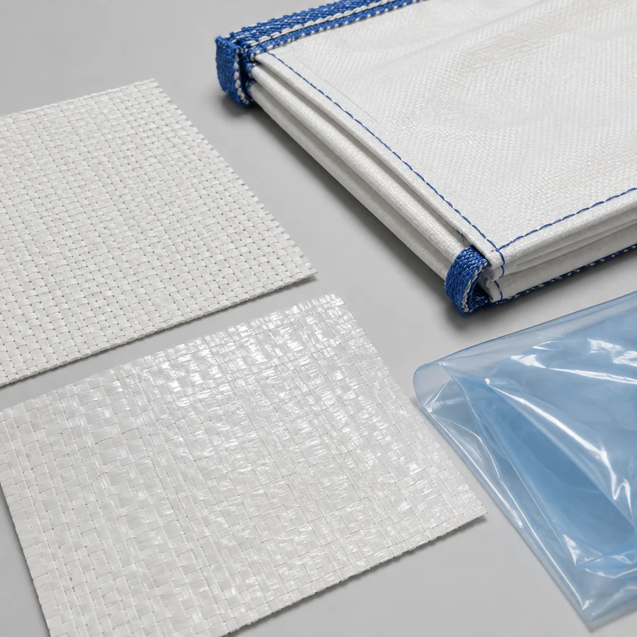 Uncoated woven PP, coated PP, PE liner and reinforced FIBC seam samples
