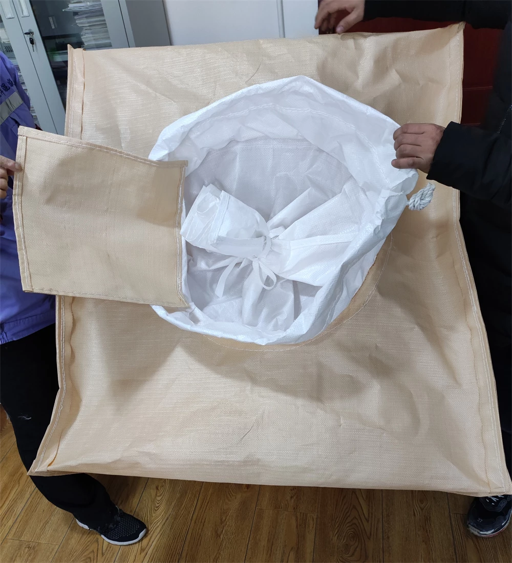 White U-Panel Flour Transport Bag with Paired Spouts — detail view 2