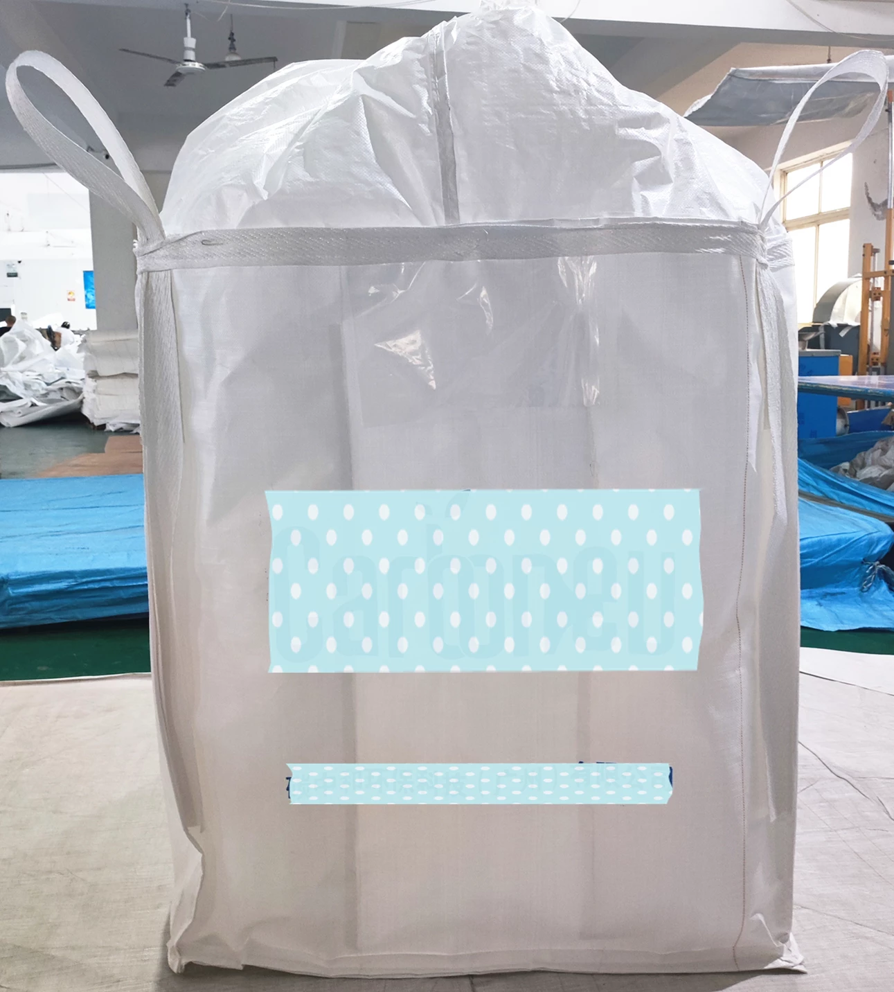 Coated White Baffle FIBC with Skirt Top and Discharge Spout — detail view 1
